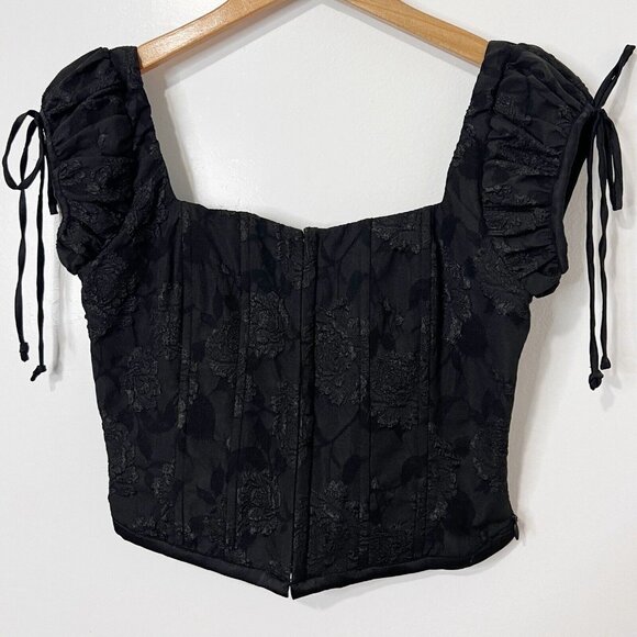Paliskates. Tops - Black Lace Floral Corset Top Size Small Puff Balloon Sleeve Paliskates